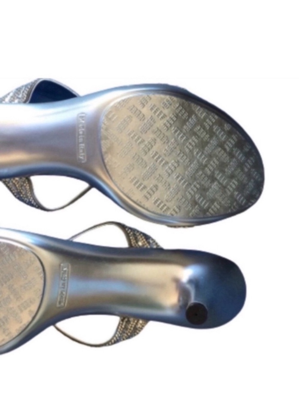 ITALIAN SHOEMAKERS Mule Heels Silver Rhinestone Fabiola Wedding Prom Sandals 10M - Picture 11 of 16